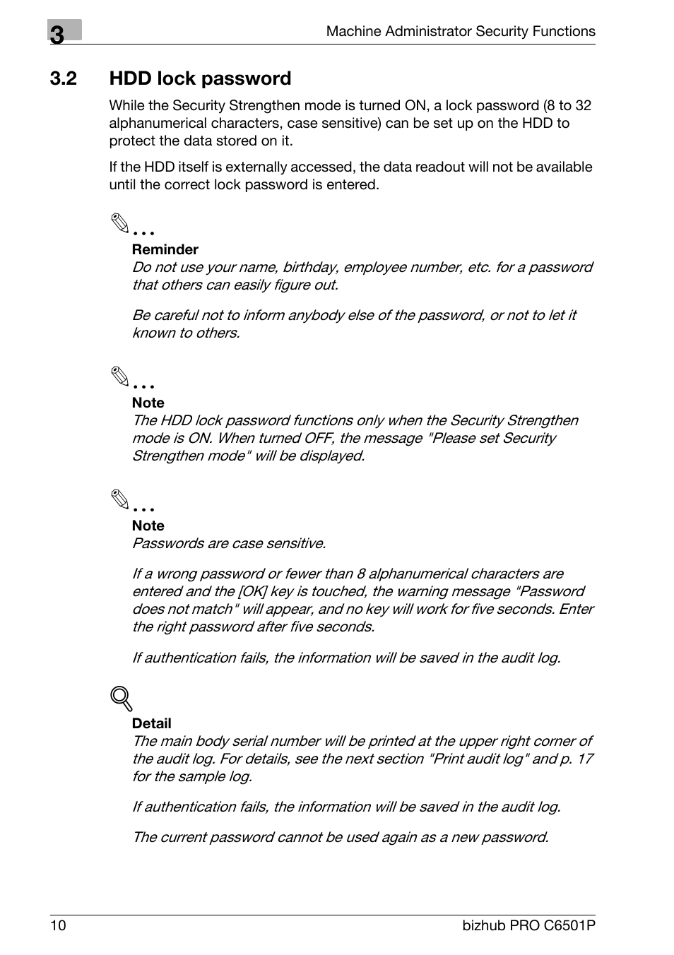 2 hdd lock password, Hdd lock password | Konica Minolta bizhub PRO C6501P User Manual | Page 18 / 32