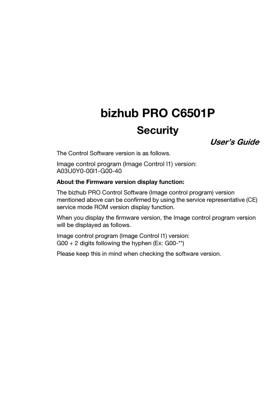 Bizhub pro c6501p, Security | Konica Minolta bizhub PRO C6501P User Manual | Page 3 / 32