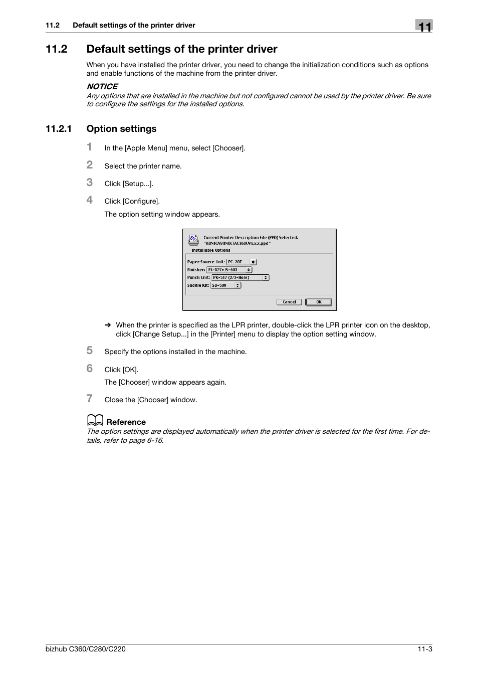 2 default settings of the printer driver, 1 option settings, Default settings of the printer driver -3 | Option settings -3 | Konica Minolta BIZHUB C360 User Manual | Page 142 / 311