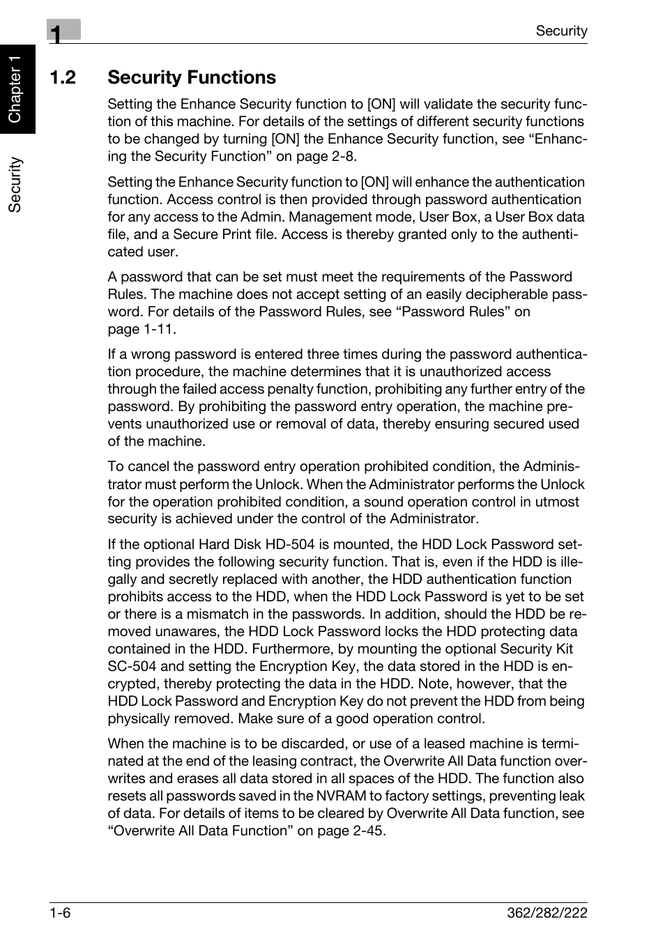 2 security functions, Security functions -6 | Konica Minolta bizhub 282 User Manual | Page 11 / 90