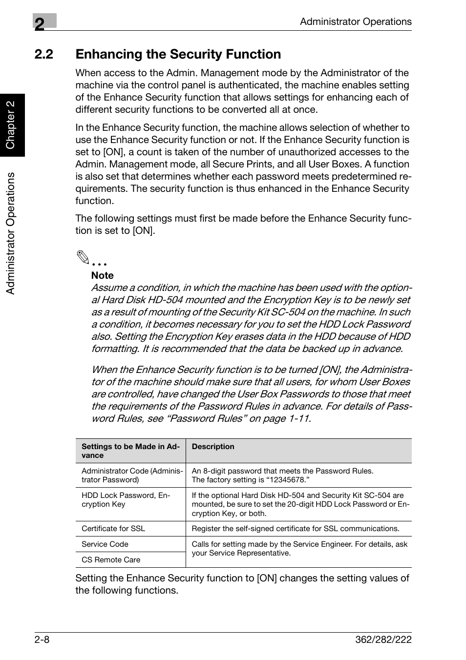 2 enhancing the security function, Enhancing the security function -8 | Konica Minolta bizhub 282 User Manual | Page 25 / 90