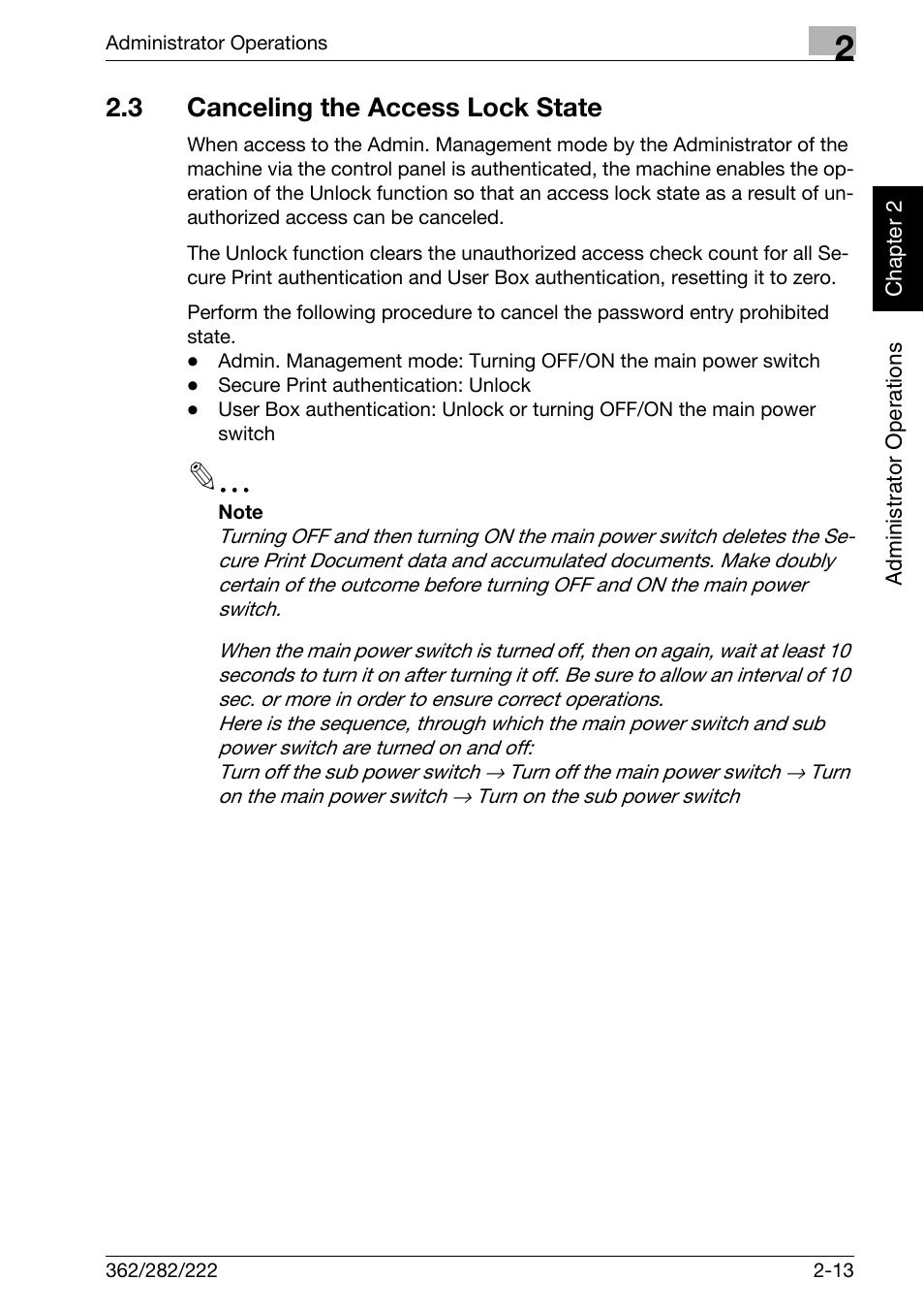 3 canceling the access lock state, Canceling the access lock state -13 | Konica Minolta bizhub 282 User Manual | Page 30 / 90