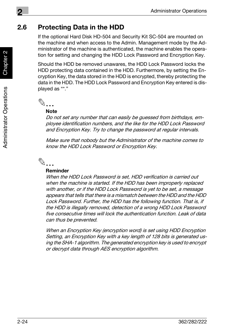 6 protecting data in the hdd, Protecting data in the hdd -24 | Konica Minolta bizhub 282 User Manual | Page 41 / 90