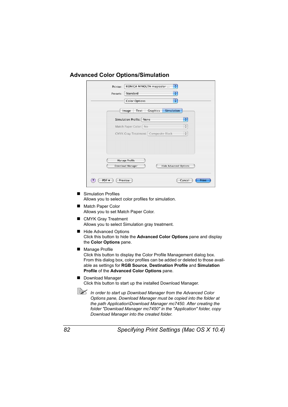 Advanced color options/simulation, Advanced color options/simulation 82 | Konica Minolta magicolor 7450 II User Manual | Page 102 / 350