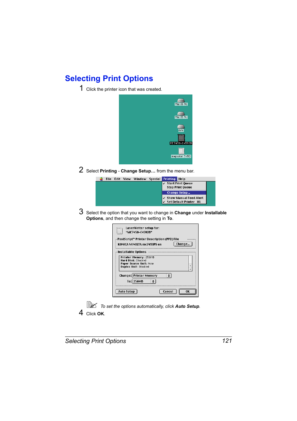 Selecting print options, Selecting print options 121, Selecting print options 1 | Konica Minolta magicolor 7450 II User Manual | Page 141 / 350