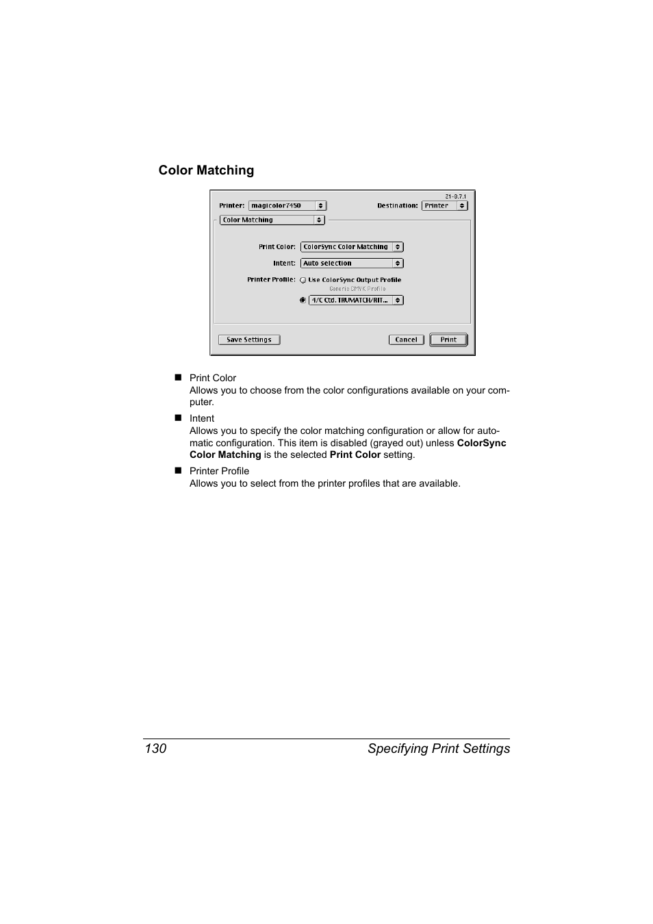 Color matching, Color matching 130 | Konica Minolta magicolor 7450 II User Manual | Page 150 / 350