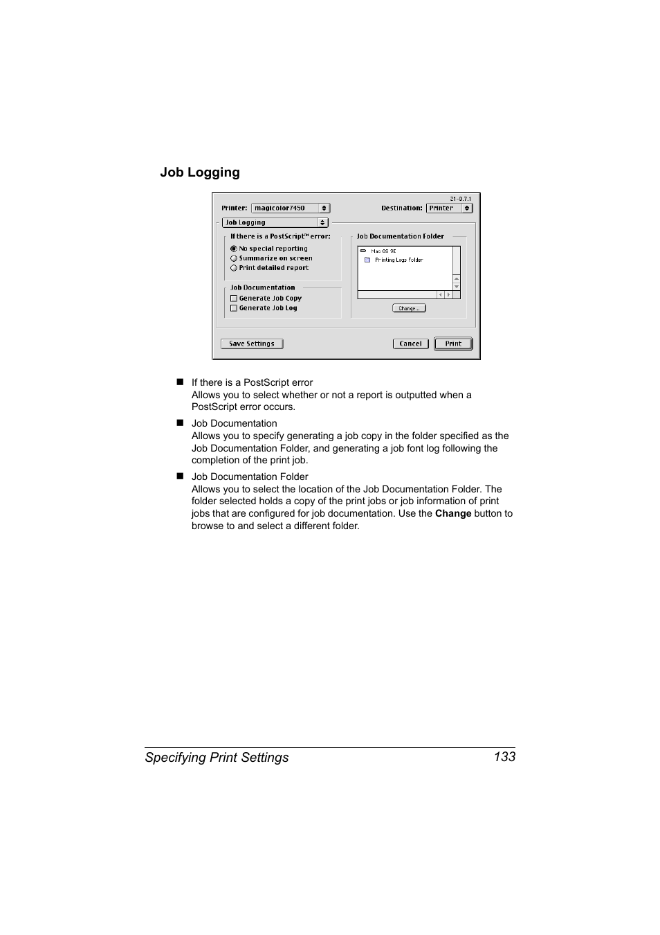 Job logging, Job logging 133 | Konica Minolta magicolor 7450 II User Manual | Page 153 / 350