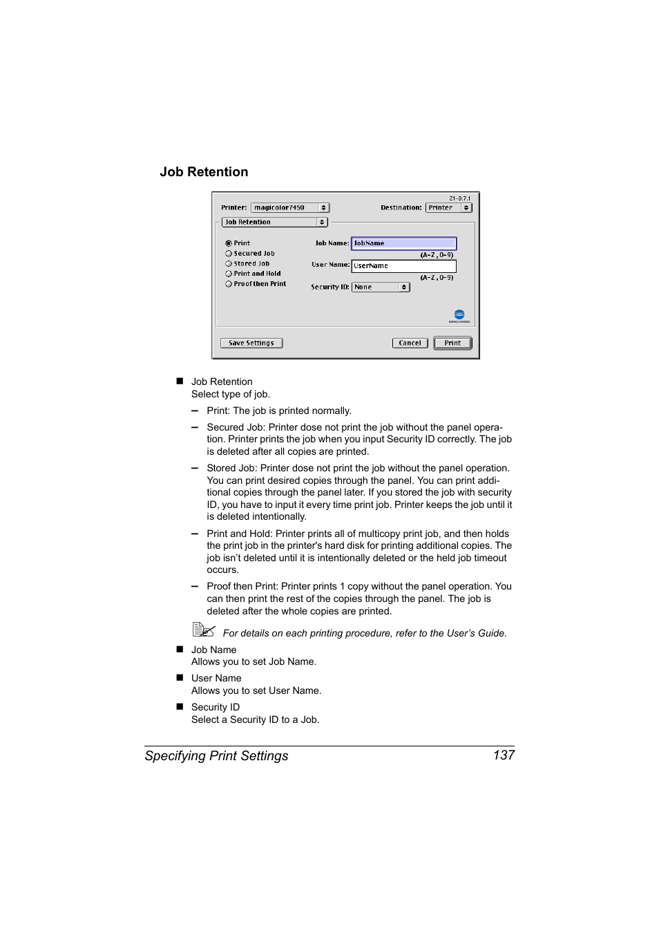 Job retention, Job retention 137 | Konica Minolta magicolor 7450 II User Manual | Page 157 / 350