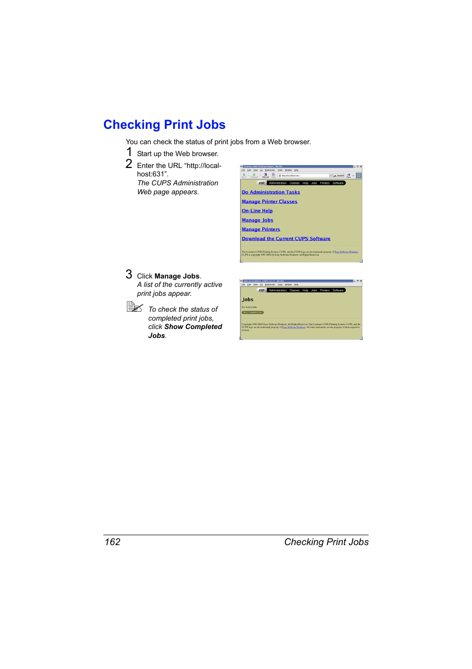 Checking print jobs, Checking print jobs 162 | Konica Minolta magicolor 7450 II User Manual | Page 182 / 350