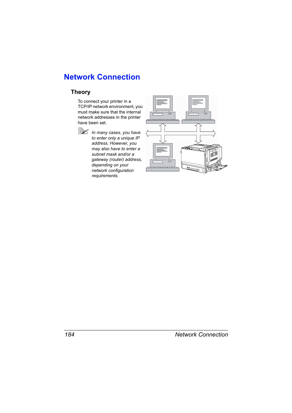 Network connection, Theory, Network connection 184 | Theory 184 | Konica Minolta magicolor 7450 II User Manual | Page 204 / 350