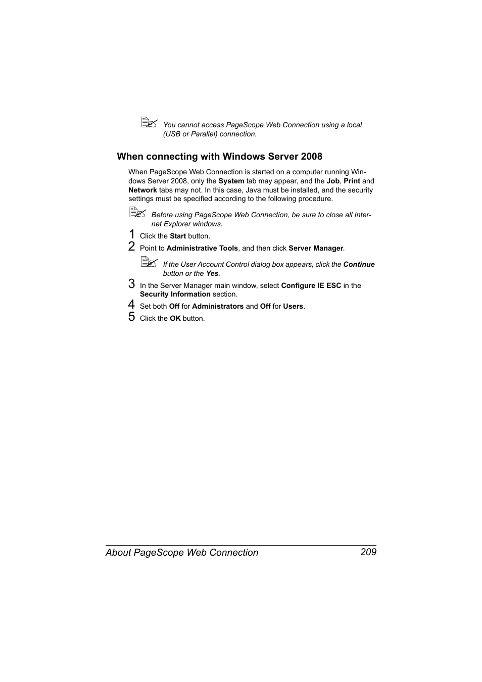 When connecting with windows server 2008, When connecting with windows server 2008 209 | Konica Minolta magicolor 7450 II User Manual | Page 229 / 350