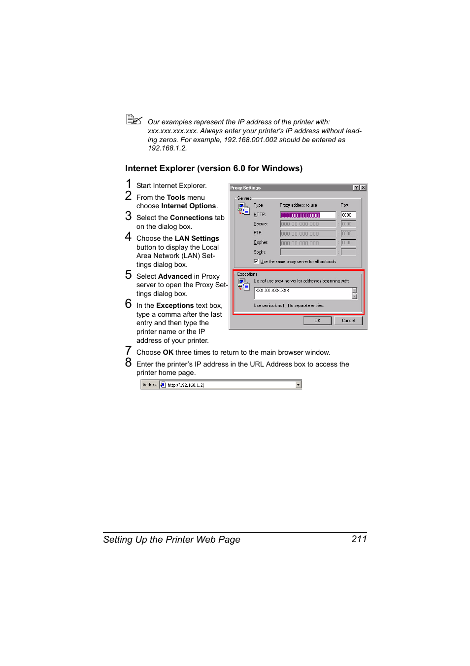 Internet explorer (version 6.0 for windows), Internet explorer (version 6.0 for windows) 211 | Konica Minolta magicolor 7450 II User Manual | Page 231 / 350