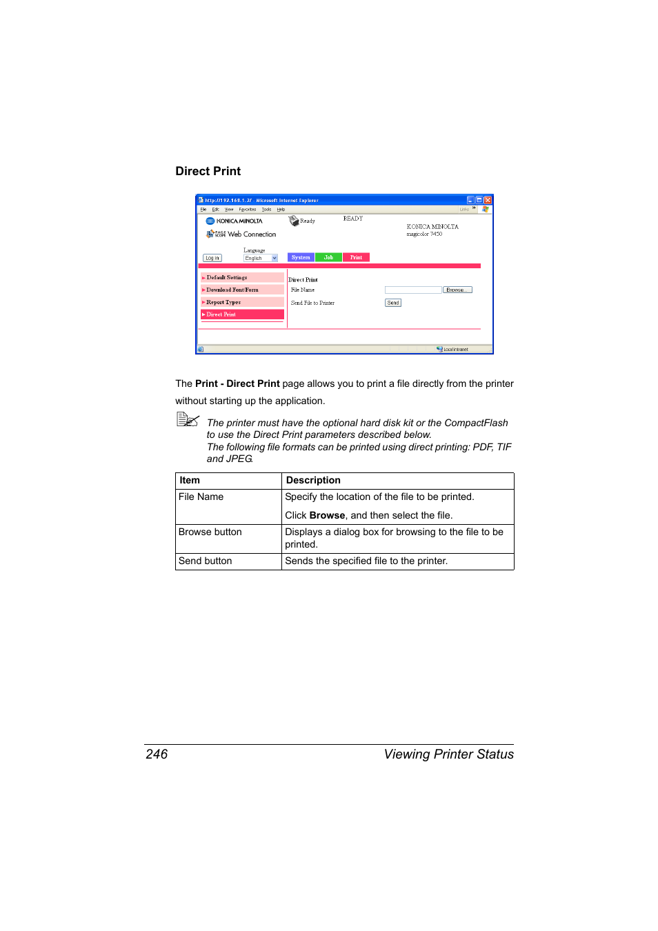 Direct print, Direct print 246 | Konica Minolta magicolor 7450 II User Manual | Page 266 / 350