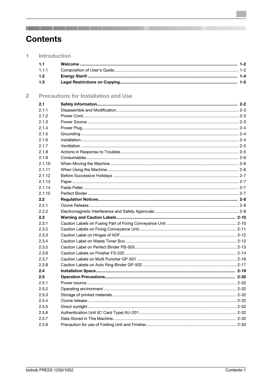 Konica Minolta bizhub PRESS 1250 User Manual | Page 3 / 52