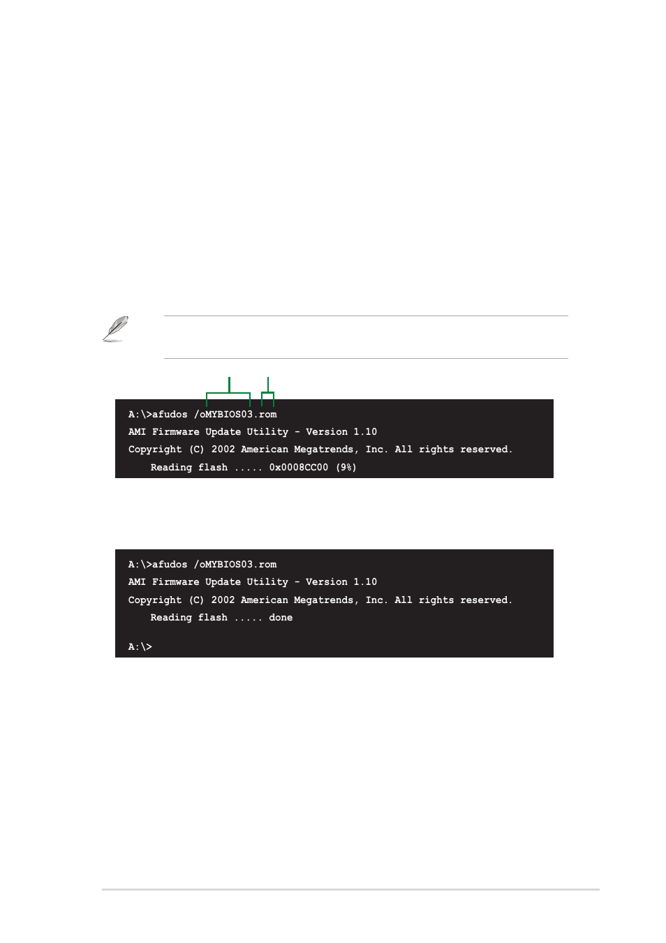 2 using afudos to copy the current bios | Asus Motherboard A7N8X-VM/400 User Manual | Page 35 / 64