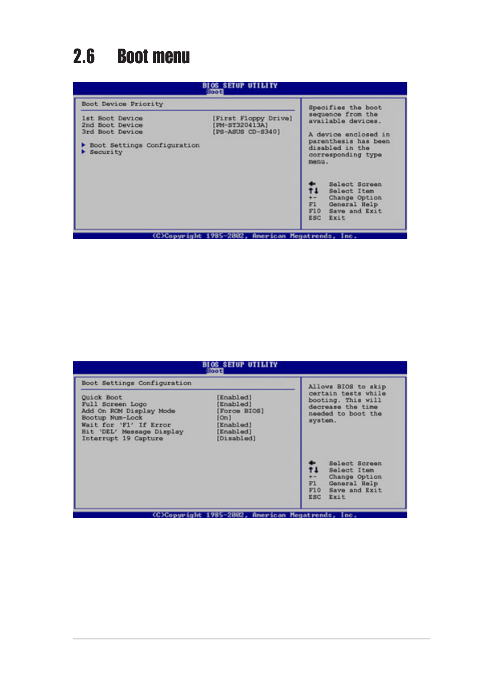 6 boot menu, 1 boot settings configuration | Asus Motherboard A7N8X-VM/400 User Manual | Page 53 / 64