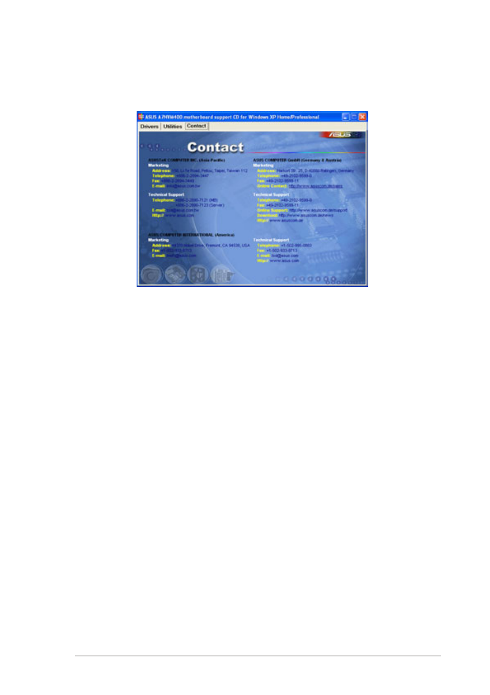 4 asus contact information | Asus Motherboard A7N8X-VM/400 User Manual | Page 63 / 64