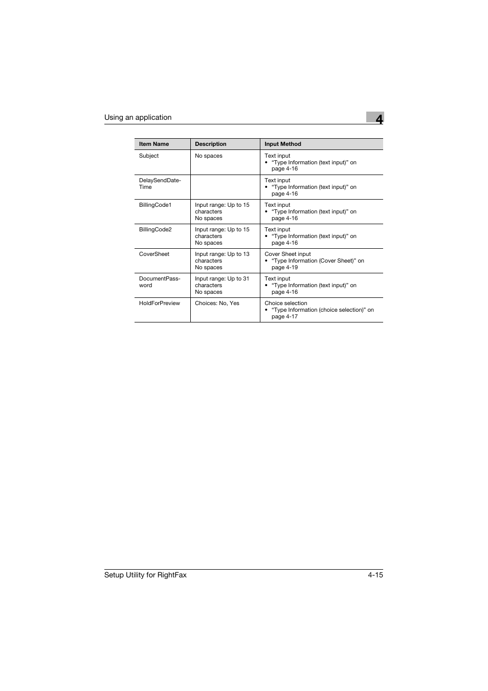 Using an application, Setup utility for rightfax 4-15 | Konica Minolta bizhub 751 User Manual | Page 29 / 65