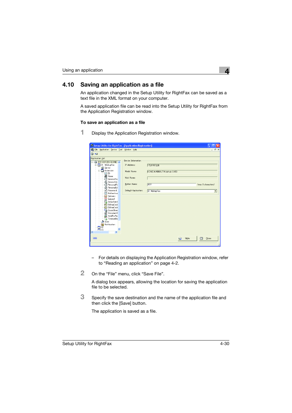 10 saving an application as a file, To save an application as a file, Saving an application as a file -30 | To save an application as a file -30 | Konica Minolta bizhub 751 User Manual | Page 44 / 65