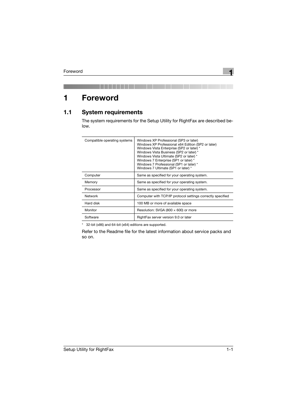 1 foreword, 1 system requirements, Foreword | System requirements -1, 1foreword | Konica Minolta bizhub 751 User Manual | Page 6 / 65