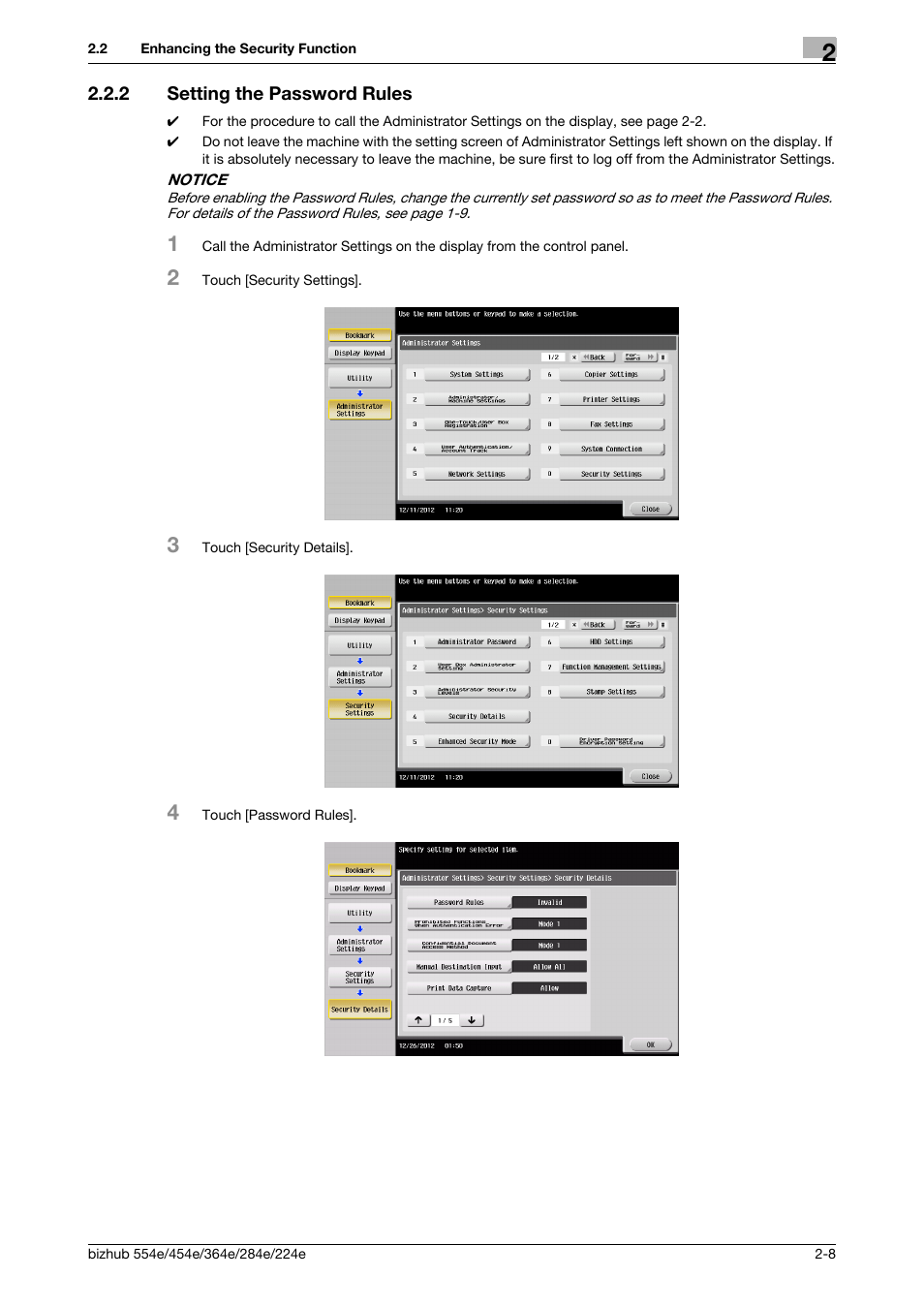 2 setting the password rules, Setting the password rules -8 | Konica Minolta bizhub 364e User Manual | Page 21 / 58