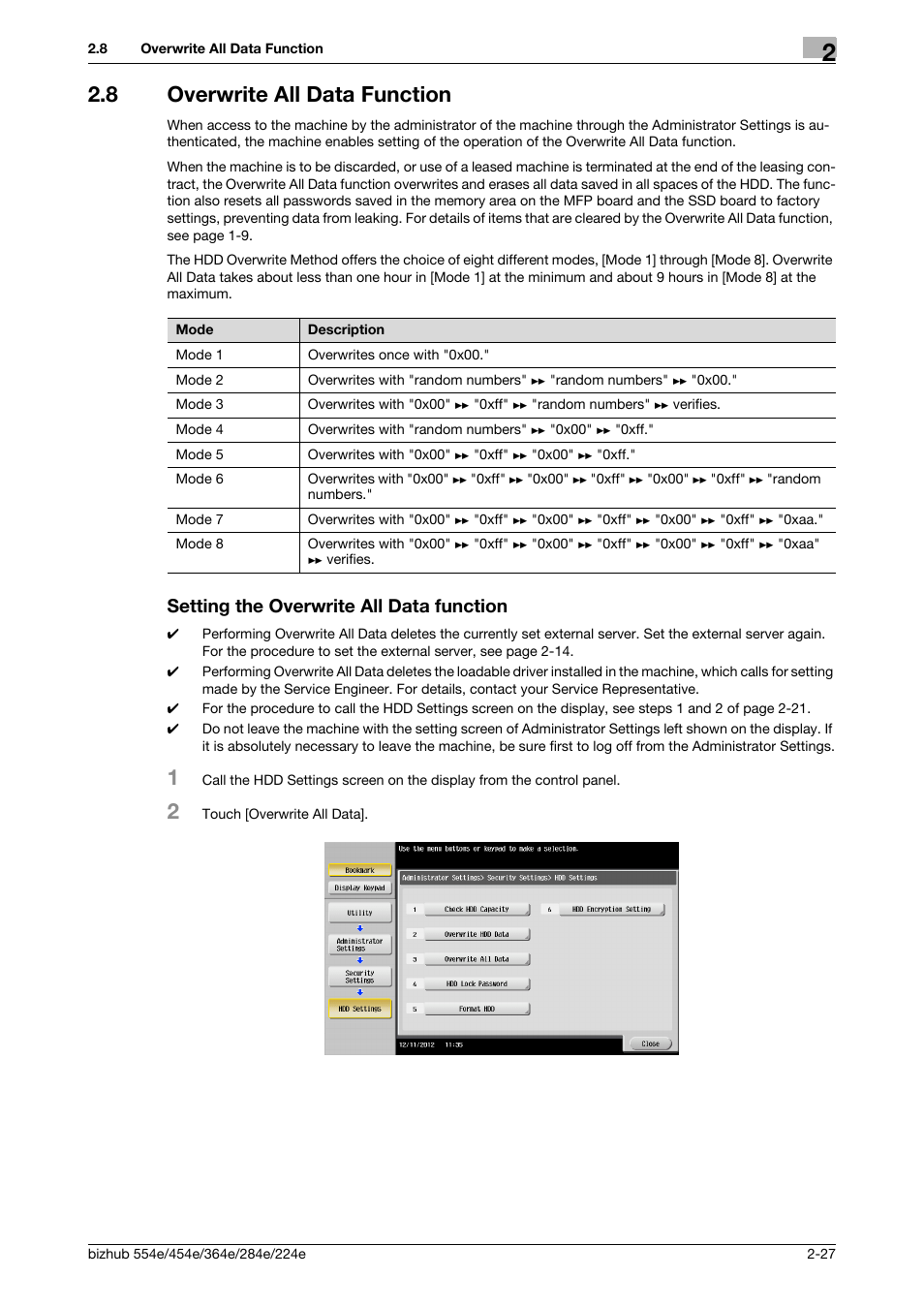 8 overwrite all data function, Setting the overwrite all data function | Konica Minolta bizhub 364e User Manual | Page 40 / 58