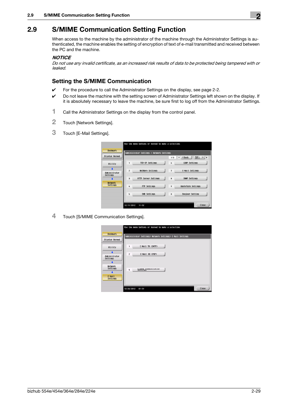 9 s/mime communication setting function, Setting the s/mime communication | Konica Minolta bizhub 364e User Manual | Page 42 / 58