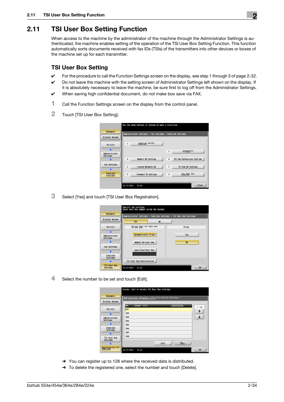 11 tsi user box setting function, Tsi user box setting | Konica Minolta bizhub 364e User Manual | Page 47 / 58