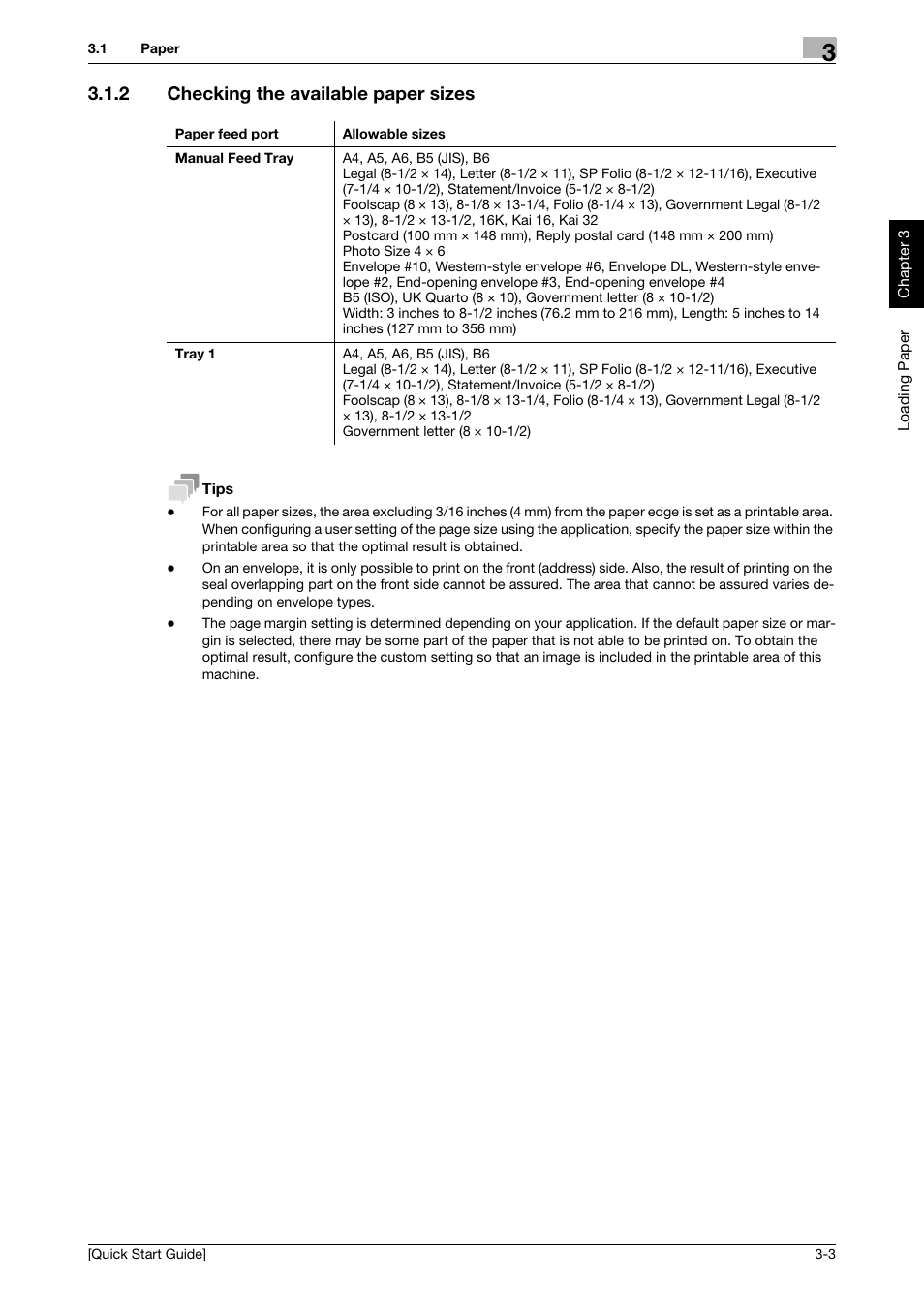 2 checking the available paper sizes, Checking the available paper sizes -3 | Konica Minolta bizhub 4750 User Manual | Page 26 / 62