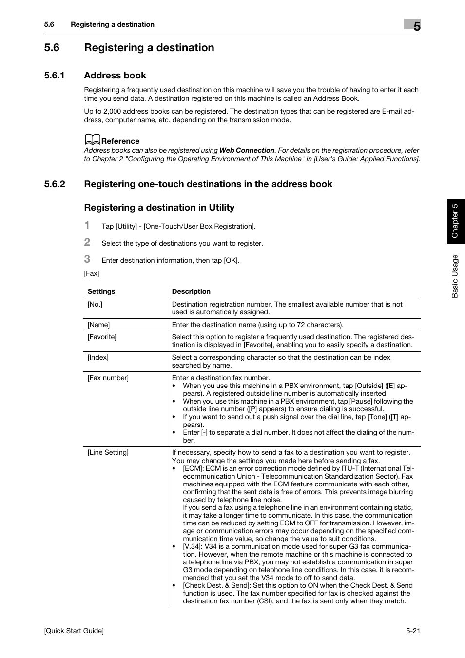 6 registering a destination, 1 address book, Registering a destination in utility | Registering a destination -21, Address book -21 | Konica Minolta bizhub 4750 User Manual | Page 56 / 62