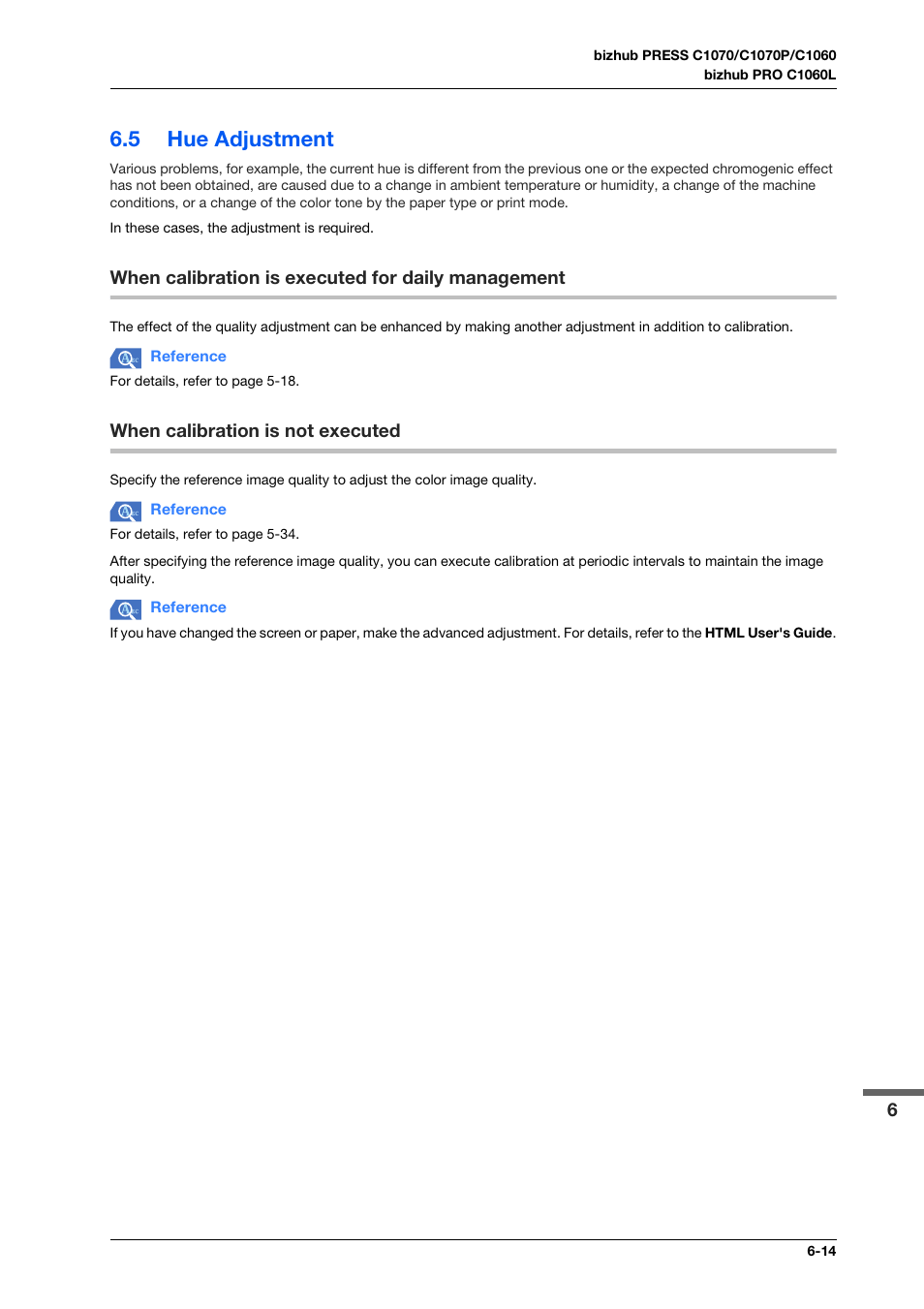 5 hue adjustment, When calibration is executed for daily management, When calibration is not executed | Hue adjustment -14, When calibration is not executed -14 | Konica Minolta bizhub PRO C1060L User Manual | Page 101 / 143