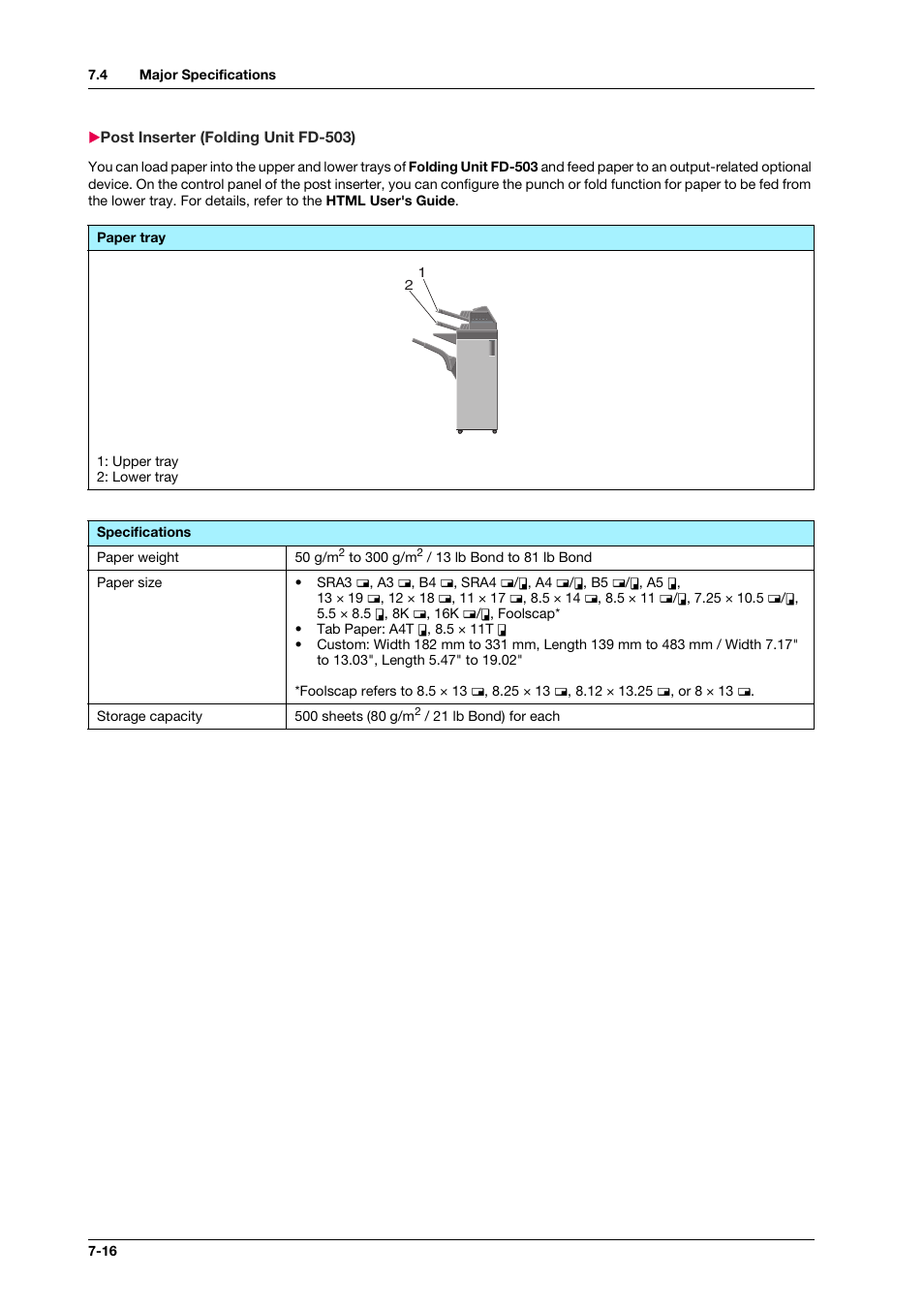 Post inserter (folding unit fd-503), Post inserter (folding unit fd-503) -16 | Konica Minolta bizhub PRO C1060L User Manual | Page 118 / 143