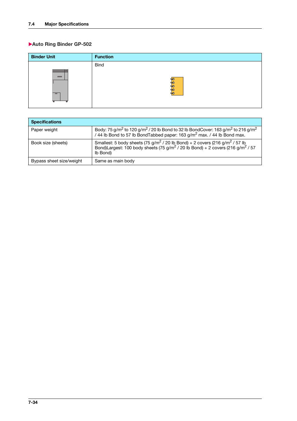 Auto ring binder gp-502, Auto ring binder gp-502 -34 | Konica Minolta bizhub PRO C1060L User Manual | Page 136 / 143