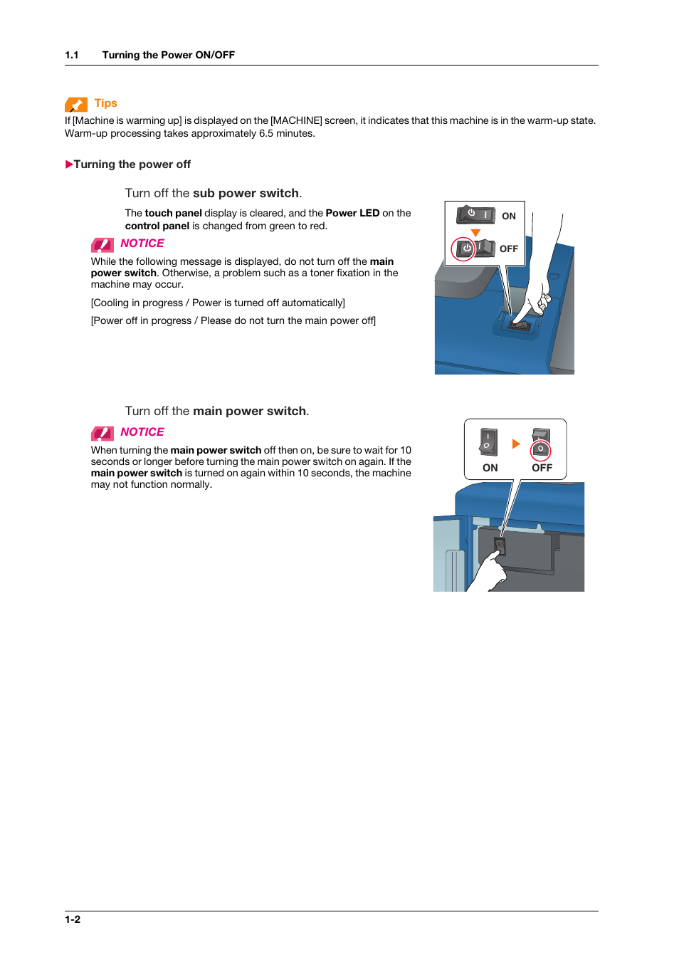 Turning the power off, Turning the power off -2 | Konica Minolta bizhub PRO C1060L User Manual | Page 14 / 143