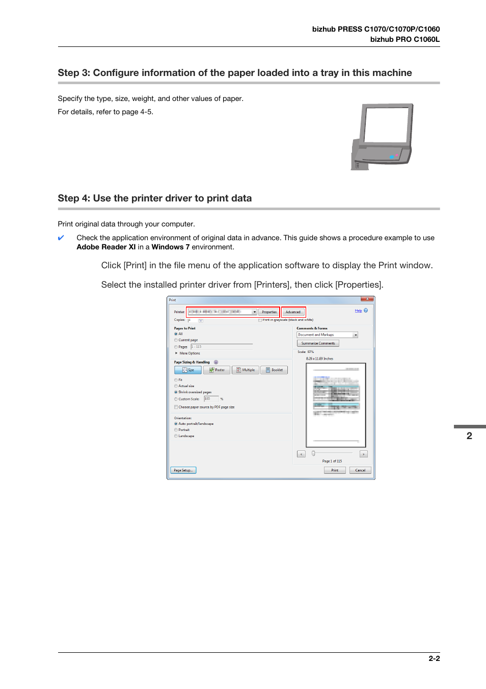 Step 4: use the printer driver to print data, Step 4: use the printer driver to print data -2 | Konica Minolta bizhub PRO C1060L User Manual | Page 21 / 143