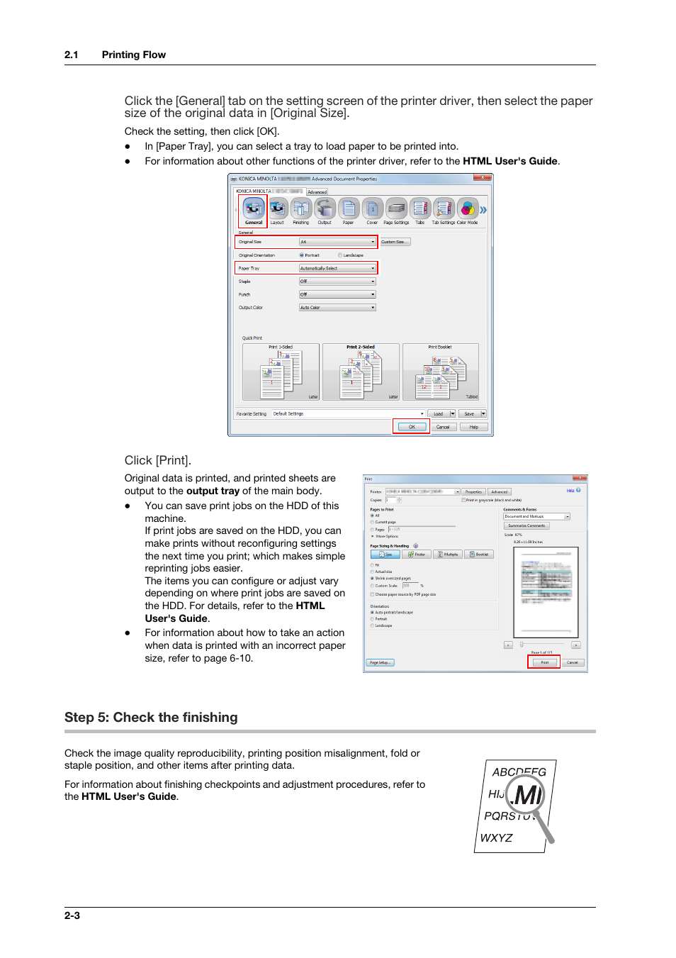 Step 5: check the finishing, Step 5: check the finishing -3 | Konica Minolta bizhub PRO C1060L User Manual | Page 22 / 143