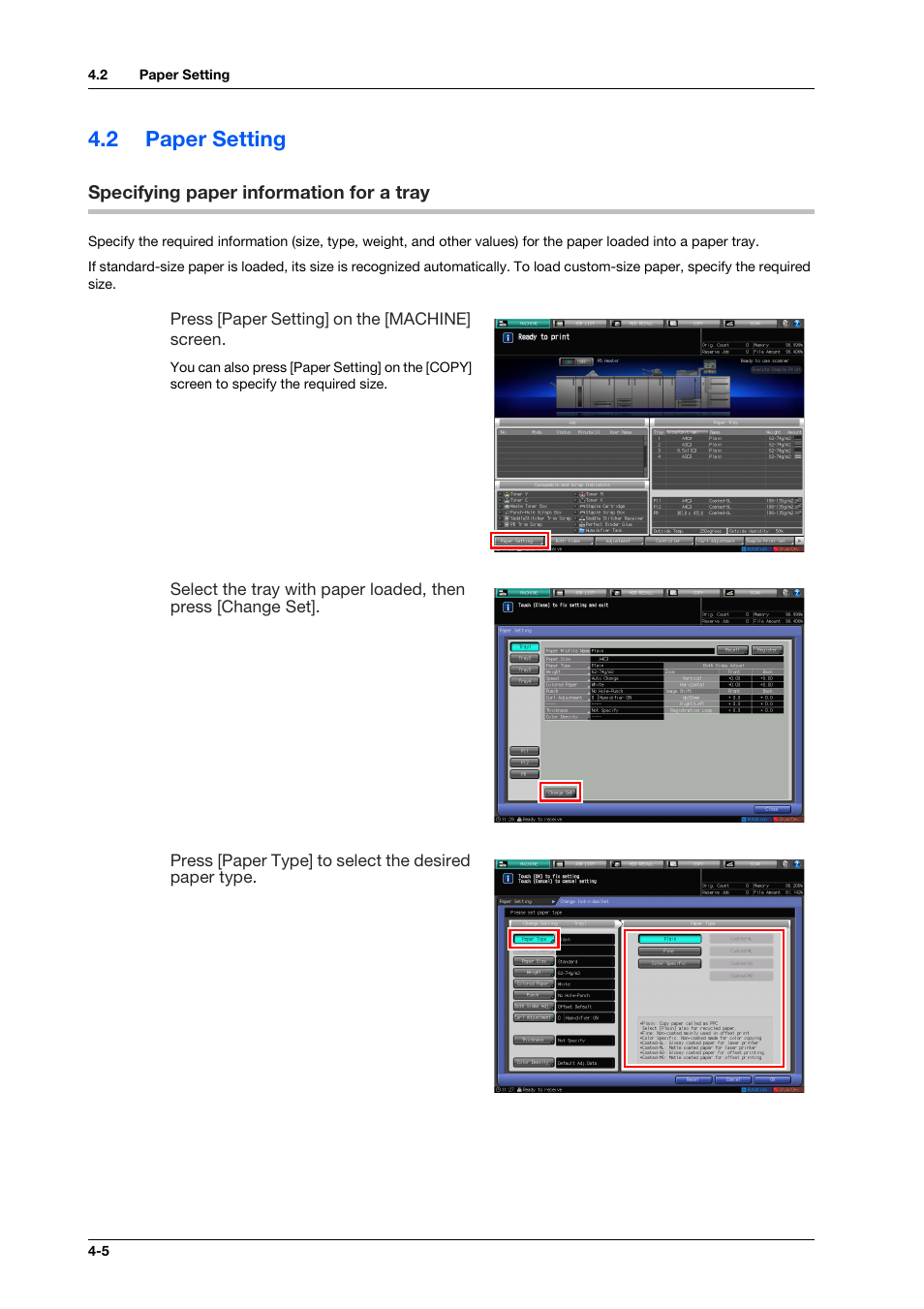 2 paper setting, Specifying paper information for a tray, Paper setting -5 | Specifying paper information for a tray -5 | Konica Minolta bizhub PRO C1060L User Manual | Page 42 / 143