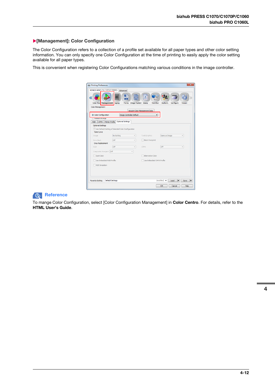 Management]: color configuration, Management]: color configuration -12 | Konica Minolta bizhub PRO C1060L User Manual | Page 49 / 143