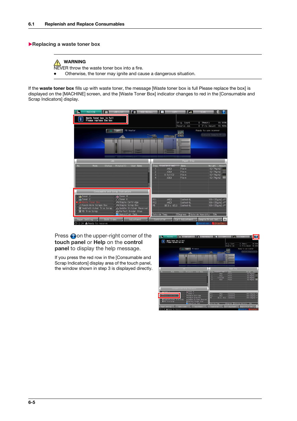 Replacing a waste toner box, Replacing a waste toner box -5 | Konica Minolta bizhub PRO C1060L User Manual | Page 92 / 143