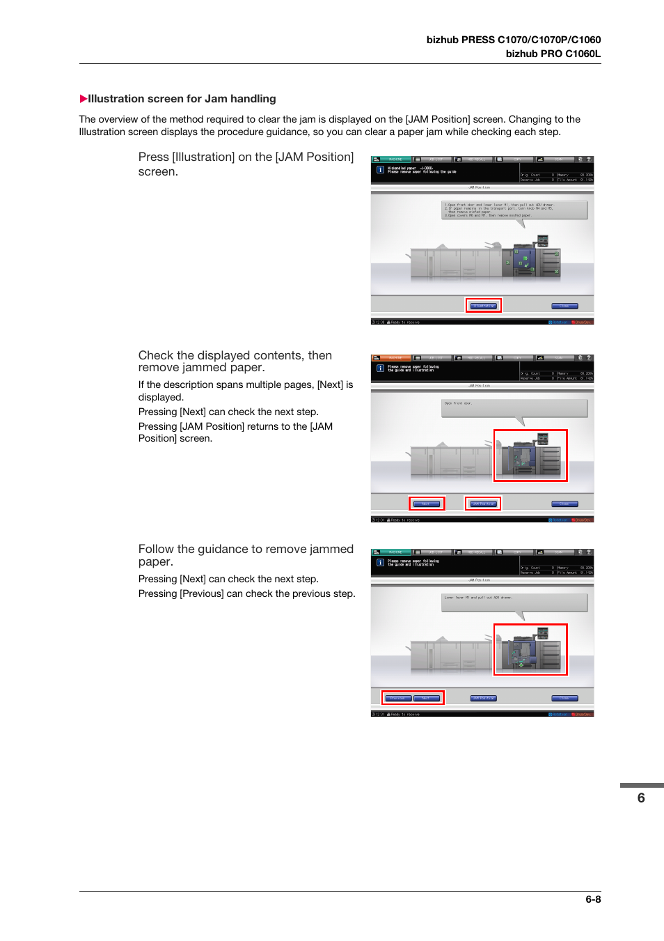Illustration screen for jam handling, Illustration screen for jam handling -8 | Konica Minolta bizhub PRO C1060L User Manual | Page 95 / 143