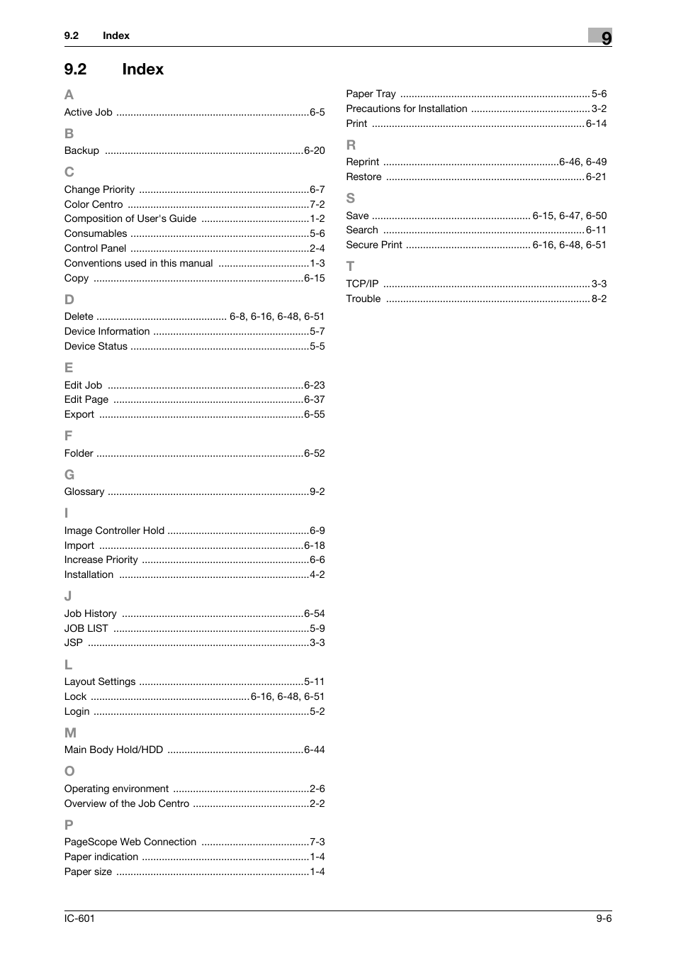 2 index, Index -6 | Konica Minolta bizhub PRESS C7000P User Manual | Page 104 / 105