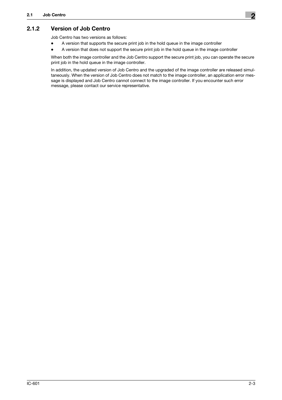 2 version of job centro, Version of job centro -3 | Konica Minolta bizhub PRESS C7000P User Manual | Page 11 / 105