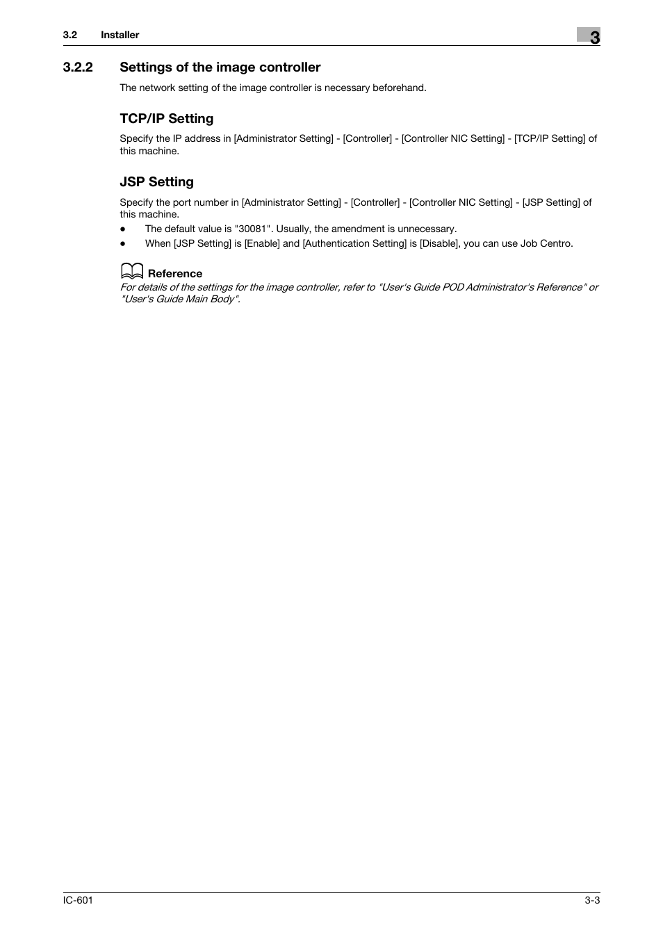 2 settings of the image controller, Tcp/ip setting, Jsp setting | Konica Minolta bizhub PRESS C7000P User Manual | Page 19 / 105