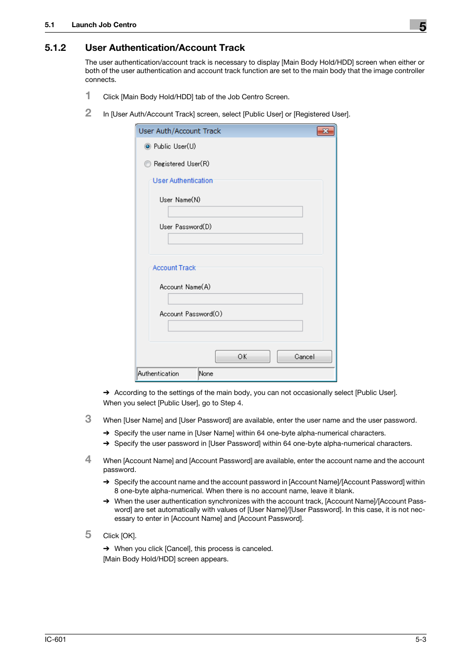 2 user authentication/account track, User authentication/account track -3 | Konica Minolta bizhub PRESS C7000P User Manual | Page 26 / 105