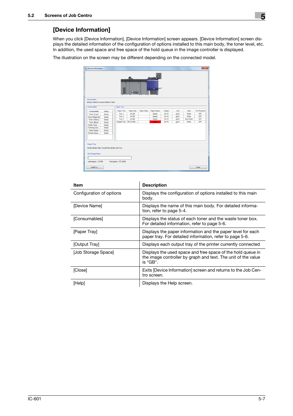 Device information, Device information] -7 | Konica Minolta bizhub PRESS C7000P User Manual | Page 30 / 105