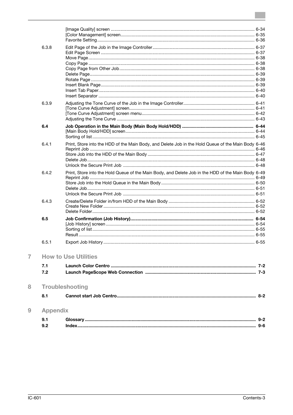 7how to use utilities, 8troubleshooting, 9appendix | Konica Minolta bizhub PRESS C7000P User Manual | Page 4 / 105