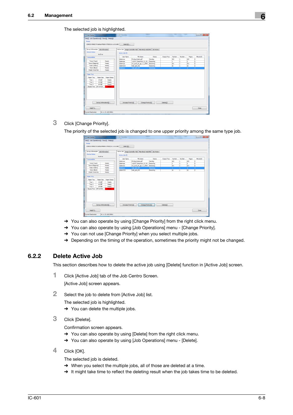 2 delete active job, Delete active job -8 | Konica Minolta bizhub PRESS C7000P User Manual | Page 46 / 105