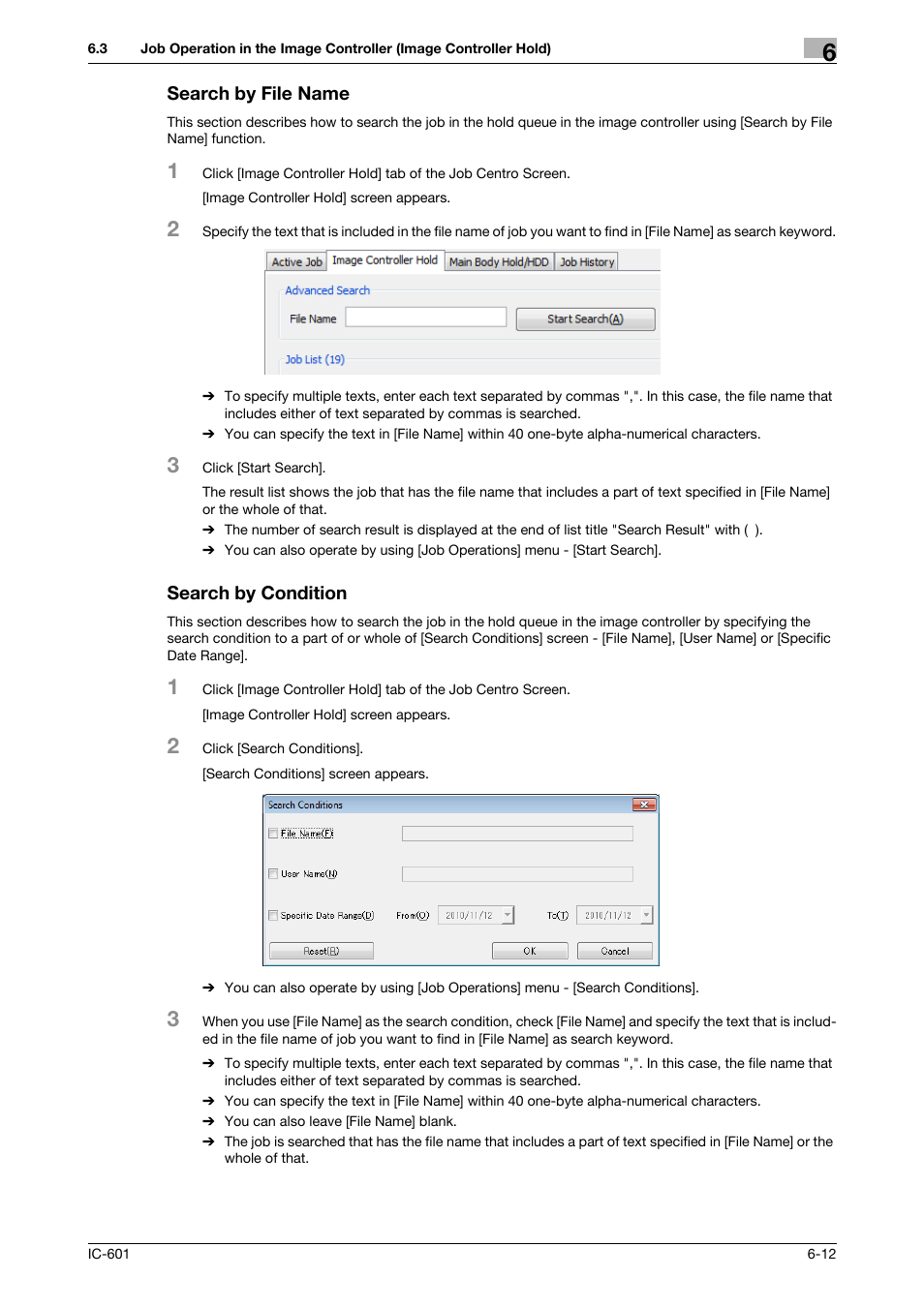 Search by file name, Search by condition, Search by file name -12 search by condition -12 | Konica Minolta bizhub PRESS C7000P User Manual | Page 50 / 105