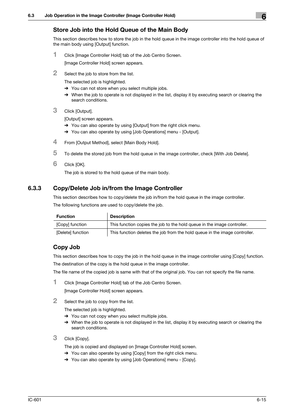 Store job into the hold queue of the main body, 3 copy/delete job in/from the image controller, Copy job | Store job into the hold queue of the main body -15 | Konica Minolta bizhub PRESS C7000P User Manual | Page 53 / 105
