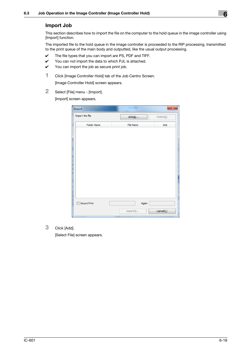 Import job, Import job -18 | Konica Minolta bizhub PRESS C7000P User Manual | Page 56 / 105